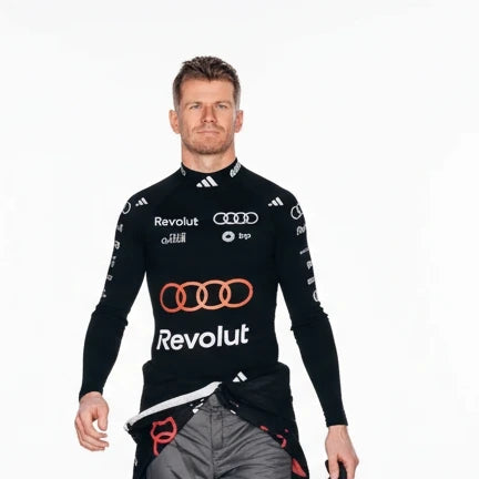 Front view of Audi F1 Team 2026 compression undershirt with sublimated team graphics