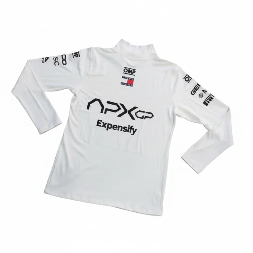 Close-up detail of sublimated logo printing on Lycra compression racing base layer