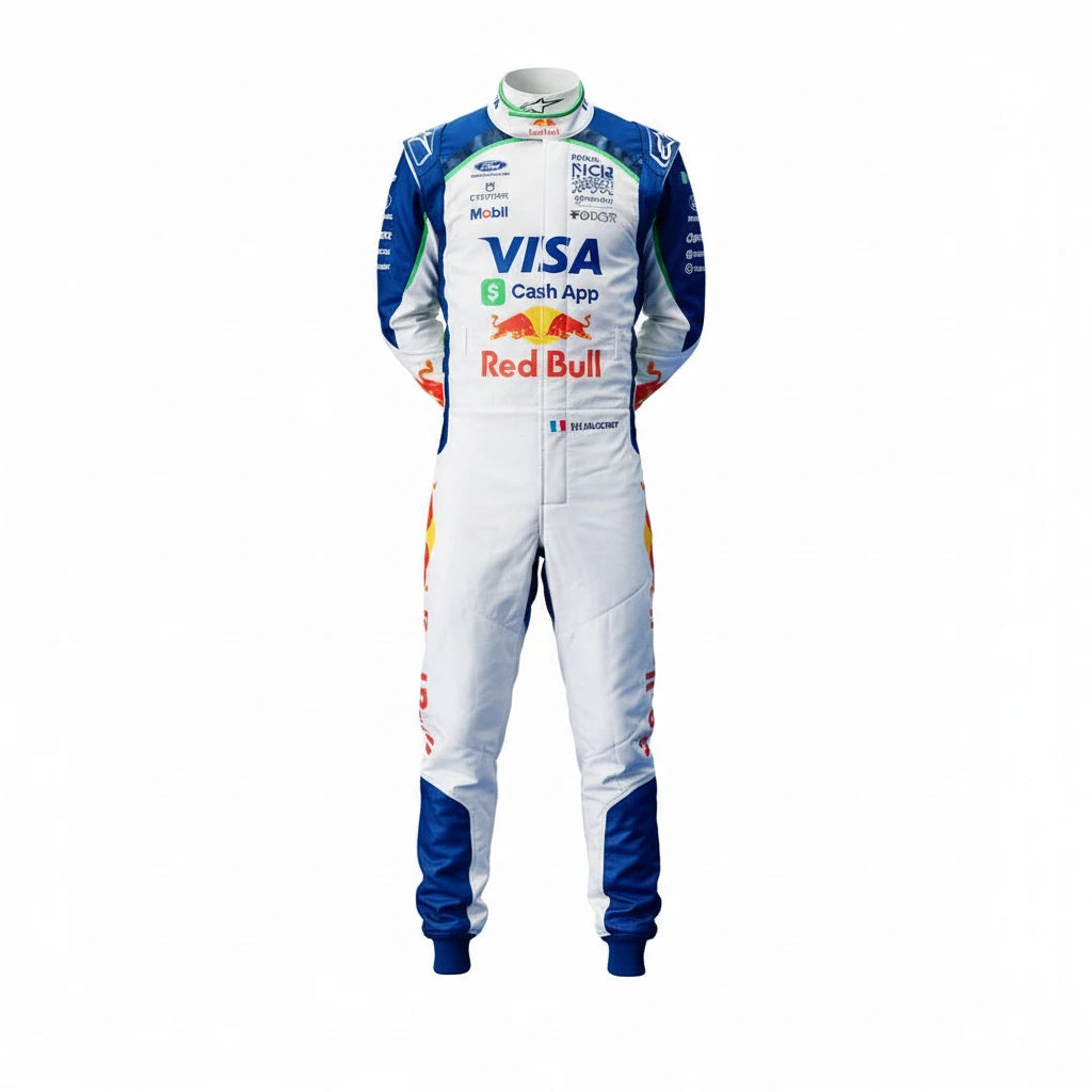 Front view of Liam Lawson 2026 Visa Cash App F1 replica racing suit in team colors