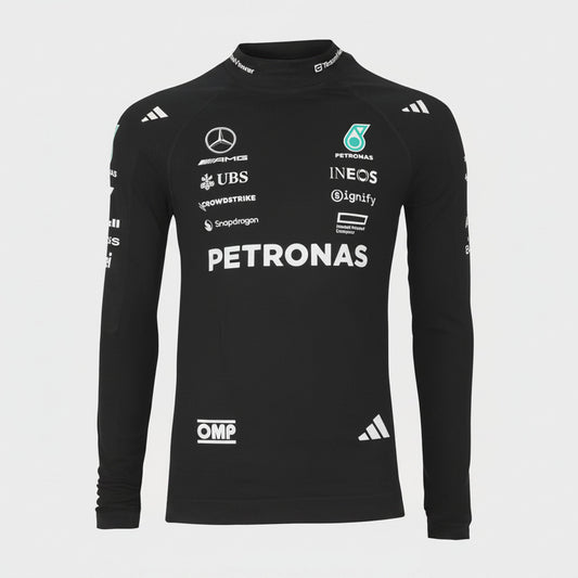Front view of George Russell black F1 compression undershirt with sublimated graphics