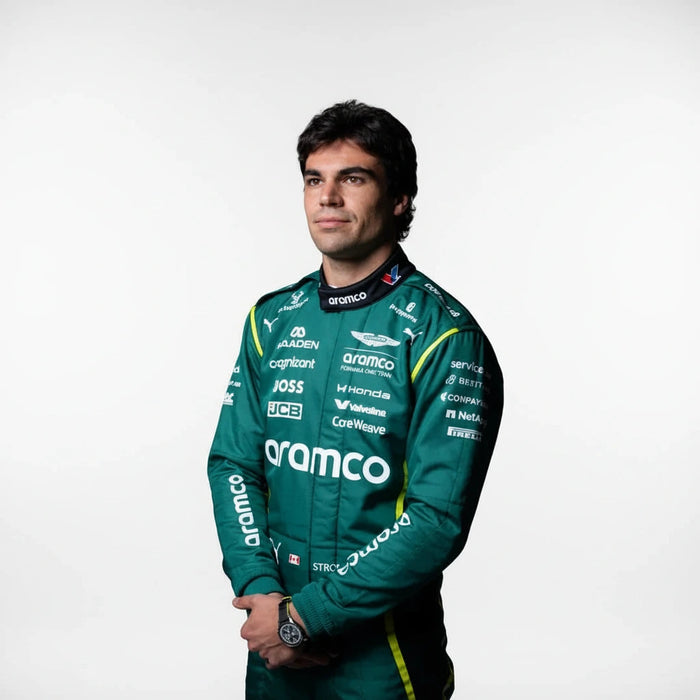 Front view of Lance Stroll 2026 Aston Martin F1 replica race suit in green team livery