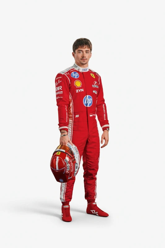 Front view of Charles Leclerc 2026 Ferrari HP F1 replica race suit in red team livery