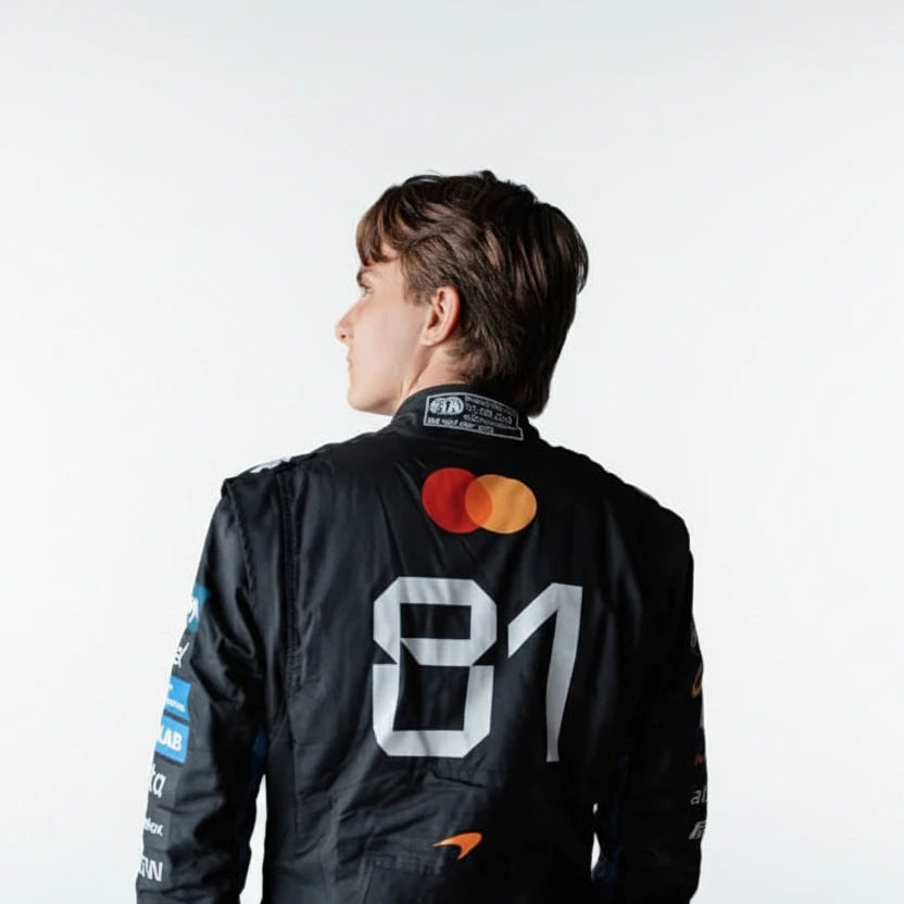 Back view showing elasticated stretch panel and collar detail on McLaren Italian GP suit