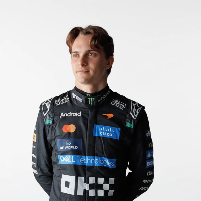 Front view of Oscar Piastri 2026 McLaren Italian Grand Prix F1 replica racing suit