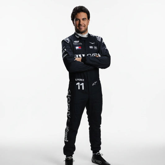 Front view of Sergio Perez 2026 Cadillac F1 replica race suit in team livery