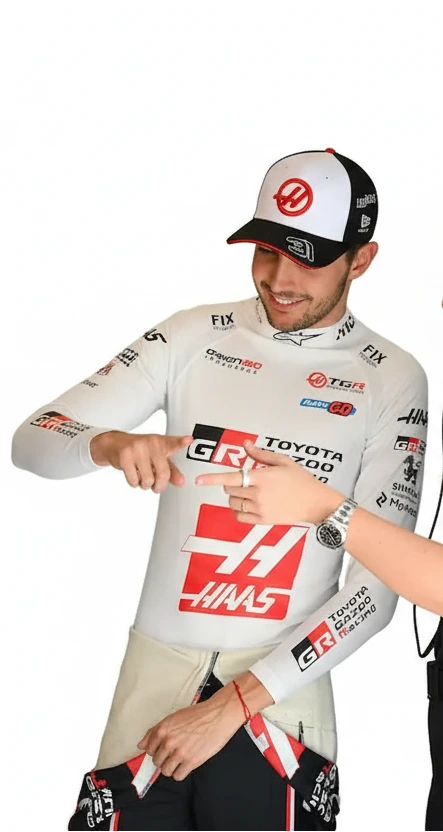 Front view of Esteban Ocon 2026 Haas F1 compression undershirt with sublimated graphics