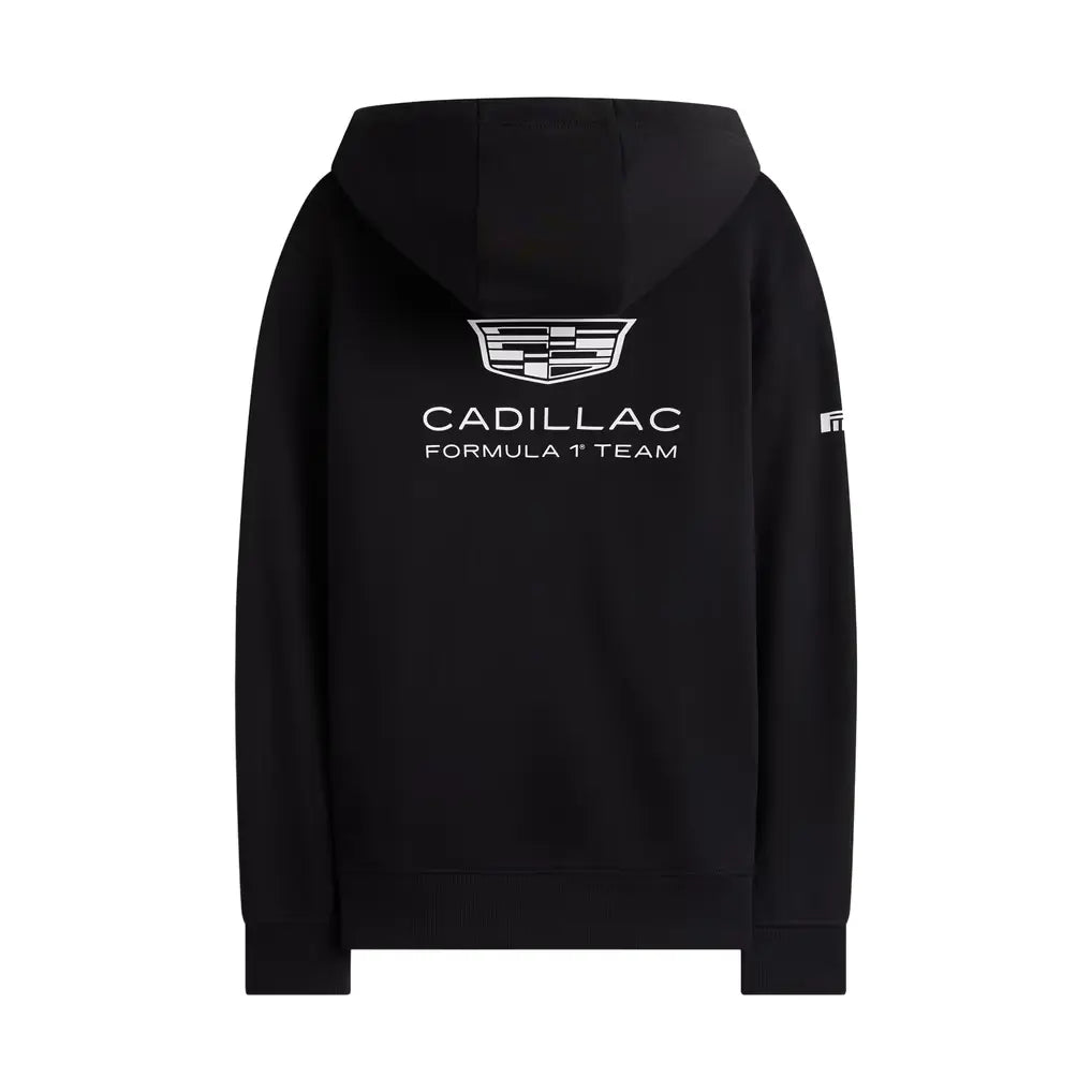 Back view showing large Cadillac Formula 1 Team logo graphic on 100% cotton hoodie