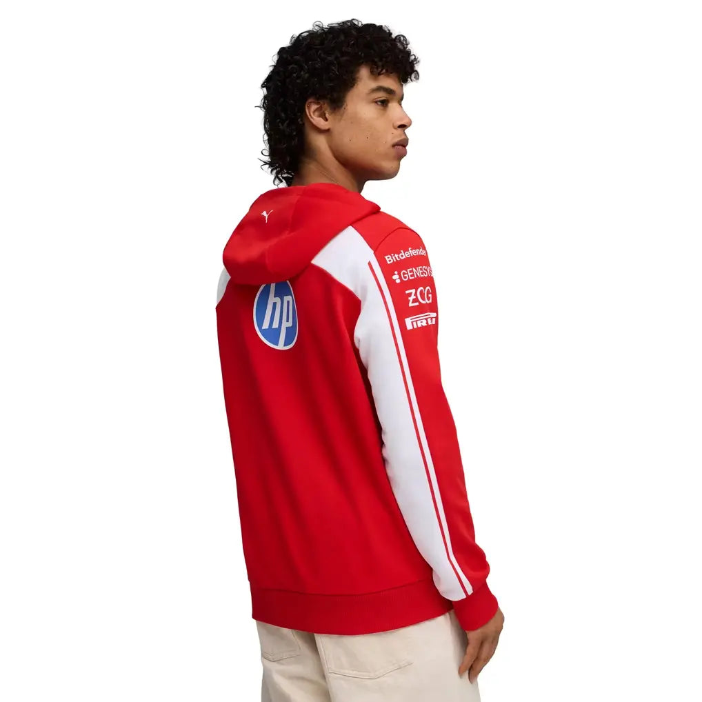Back view showing regular fit and hood structure on Scuderia Ferrari 2026 sweatshirt